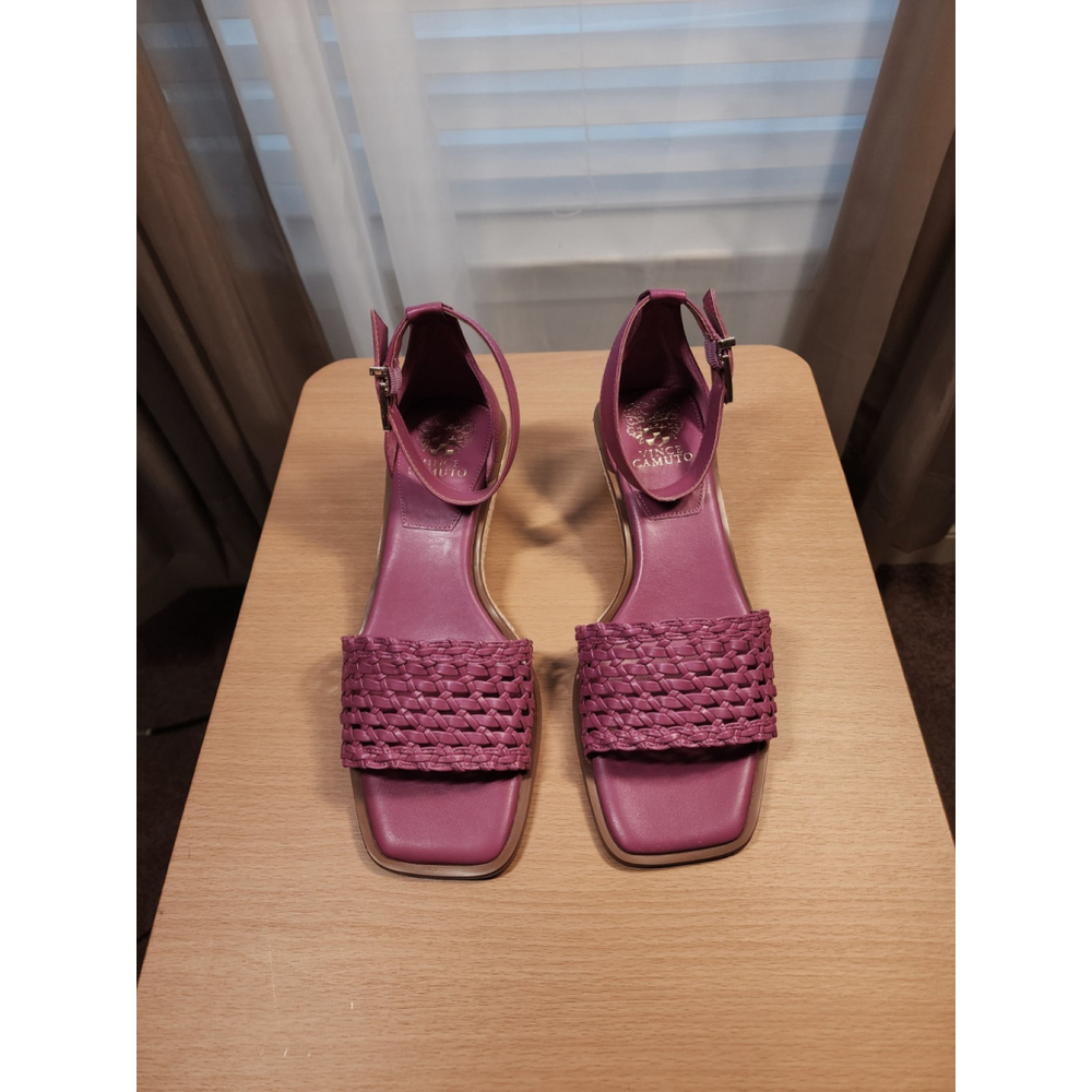 Vince Camuto ORCHID FUSHIA Leather Net Ankle Strap Low Espadrille Wedge 9 Wide - Picture 3 of 8